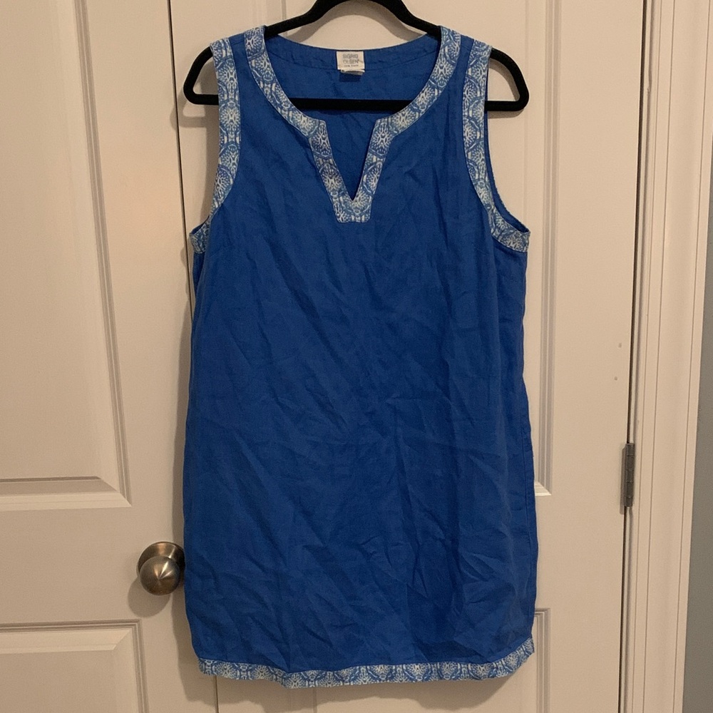 Sigrid Olsen Blue 100% Linen shift dress sleeveless